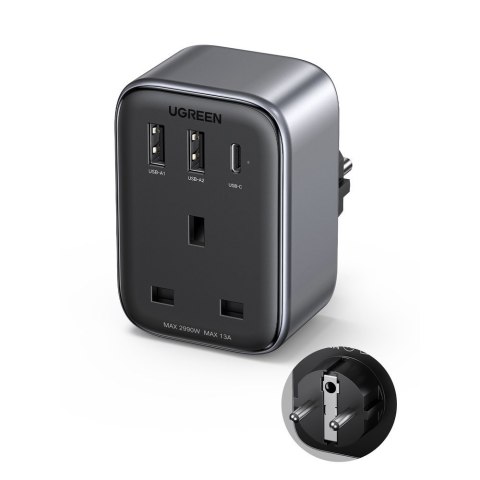 2w1 Ładowarka sieciowa EU 2x USB USB-C + adapter do wtyczki angielskiej UK czarna 2w1 Ładowarka sieciowa EU 2x USB USB-C + adapter do wtyczki angielskiej UK czarna
