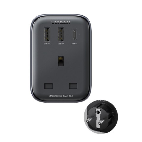 2w1 Ładowarka sieciowa EU 2x USB USB-C + adapter do wtyczki angielskiej UK czarna 2w1 Ładowarka sieciowa EU 2x USB USB-C + adapter do wtyczki angielskiej UK czarna