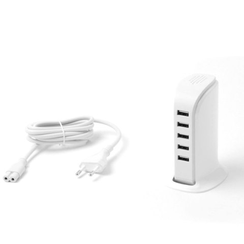 Ładowarka A5EU dla pięciu urządzeń 5x USB z wbudowanym kablem sieciowym biały Ładowarka A5EU dla pięciu urządzeń 5x USB z wbudowanym kablem sieciowym biały