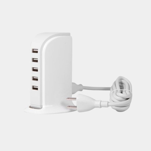 Ładowarka A5EU dla pięciu urządzeń 5x USB z wbudowanym kablem sieciowym biały Ładowarka A5EU dla pięciu urządzeń 5x USB z wbudowanym kablem sieciowym biały