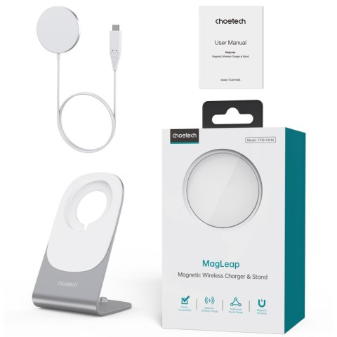 Ładowarka indukcyjna 15W Qi z MagSafe + stojak magnetyczny na telefon - biała Ładowarka indukcyjna 15W Qi z MagSafe + stojak magnetyczny na telefon - biała