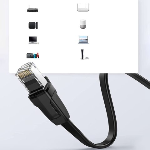 Płaski kabel sieciowy patchcord LAN RJ45 Ethernet Cat. 6 12m czarny Płaski kabel sieciowy patchcord LAN RJ45 Ethernet Cat. 6 12m czarny