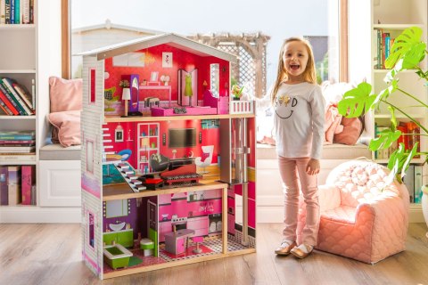 Duży drewniany domek z windą dla lalek - Rezydencja Malibu ECOTOYS Duży drewniany domek z windą dla lalek - Rezydencja Malibu ECOTOYS